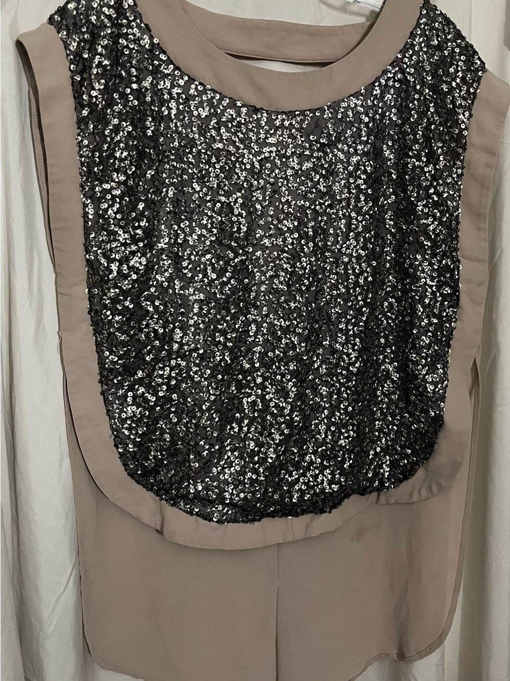 Taupe Blouse with Black Sequin Front